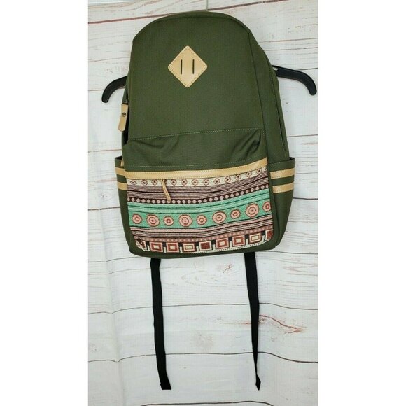 Olive Green Abstract Pocket Design Backpack with Multiple Pockets and Unique Zip - Picture 1 of 10